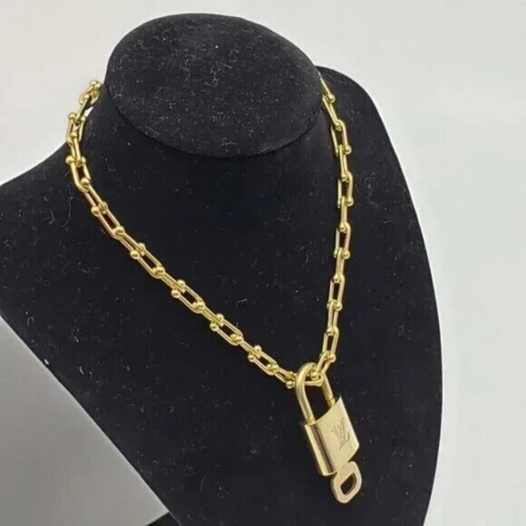 Authentic Louis Vuitton Lock and Key Gold Color with Gold Plated Chain Necklace - Picture 2 of 8